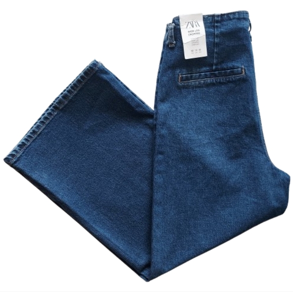 Zara Wide-Leg Crop Jeans Size 10 NEW NWT Patch Pockets NEW NWT - Picture 3 of 13